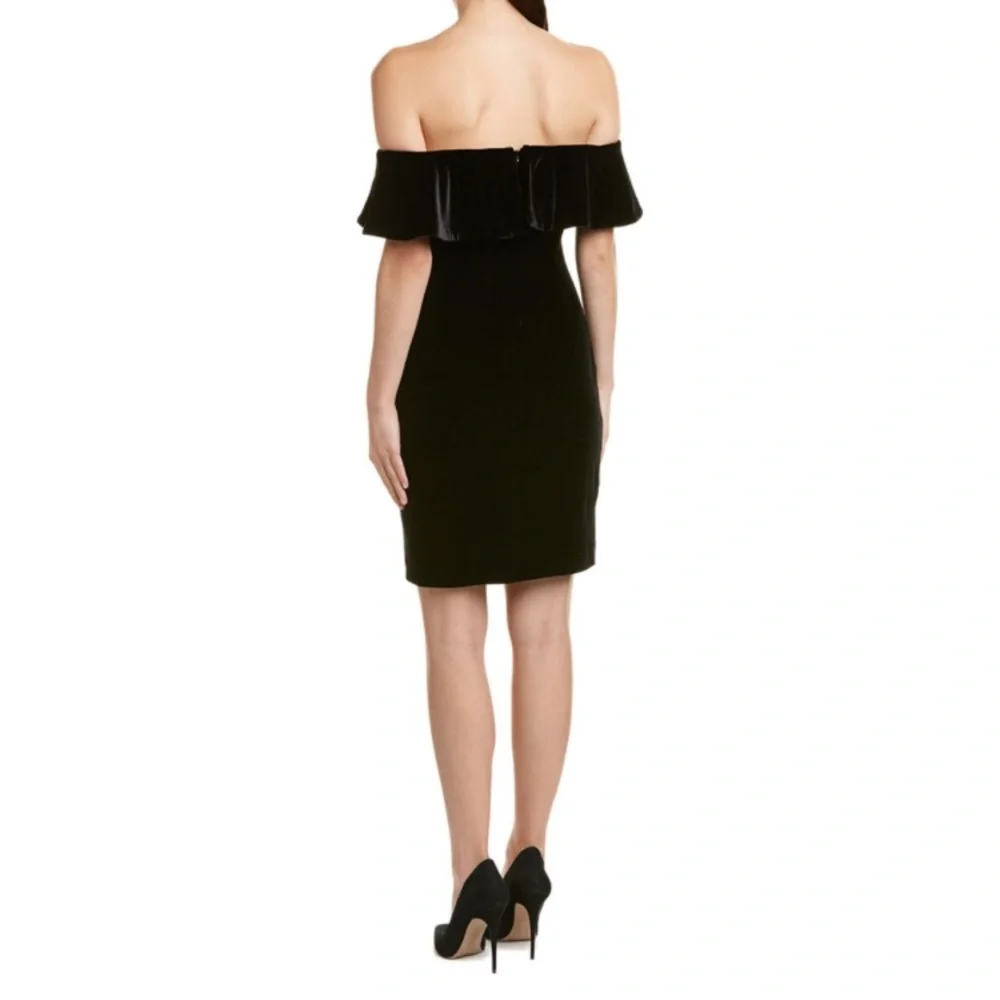 Eliza J Black Velvet Ruffled Off Shoulder Dress 4 LBD NWT